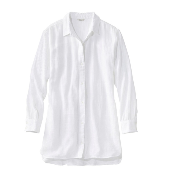 L.L. Bean Cloud Gauze wht long sleeve cover up shirt Sz 1X - Picture 1 of 6